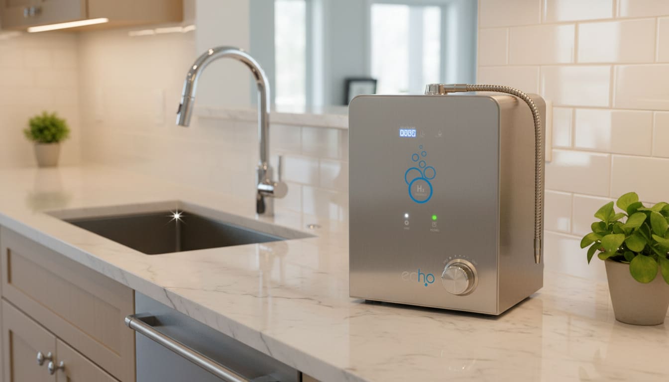 Echo H2 Machine countertop hydrogen water generator with 5-stage filtration system producing up to 1.5 PPM molecular hydrogen