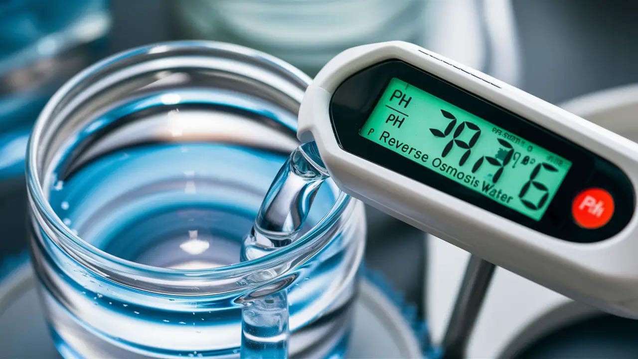 A comparison image showing pH testing strips with different pH levels of reverse osmosis water.