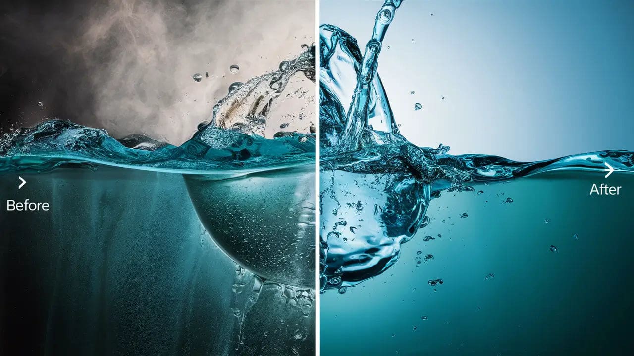 Before-and-after comparison showcasing the pH enhancement achieved through reverse osmosis water filtration.