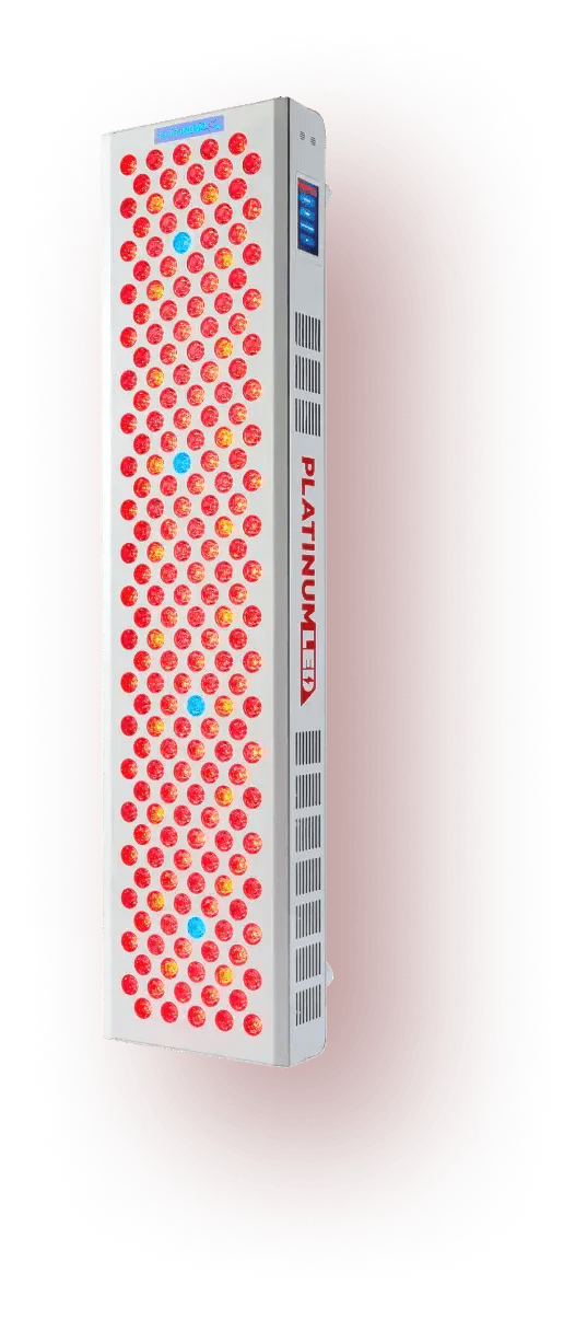 The PlatinumLED BIOMAX 900, a professional-grade red light therapy panel for home use.
