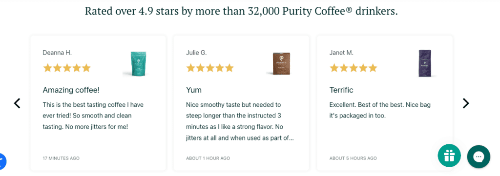 How much caffeine is in a cup of Purity Coffee-