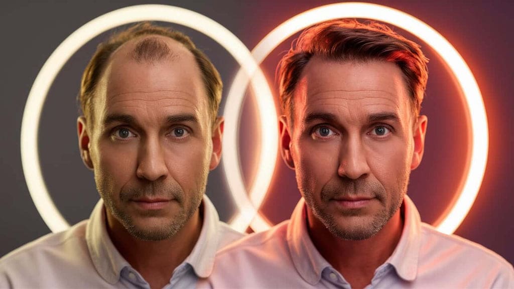 Image showcasing a user applying red light therapy to their scalp at home, highlighting the ease and accessibility of the treatment for hair loss.