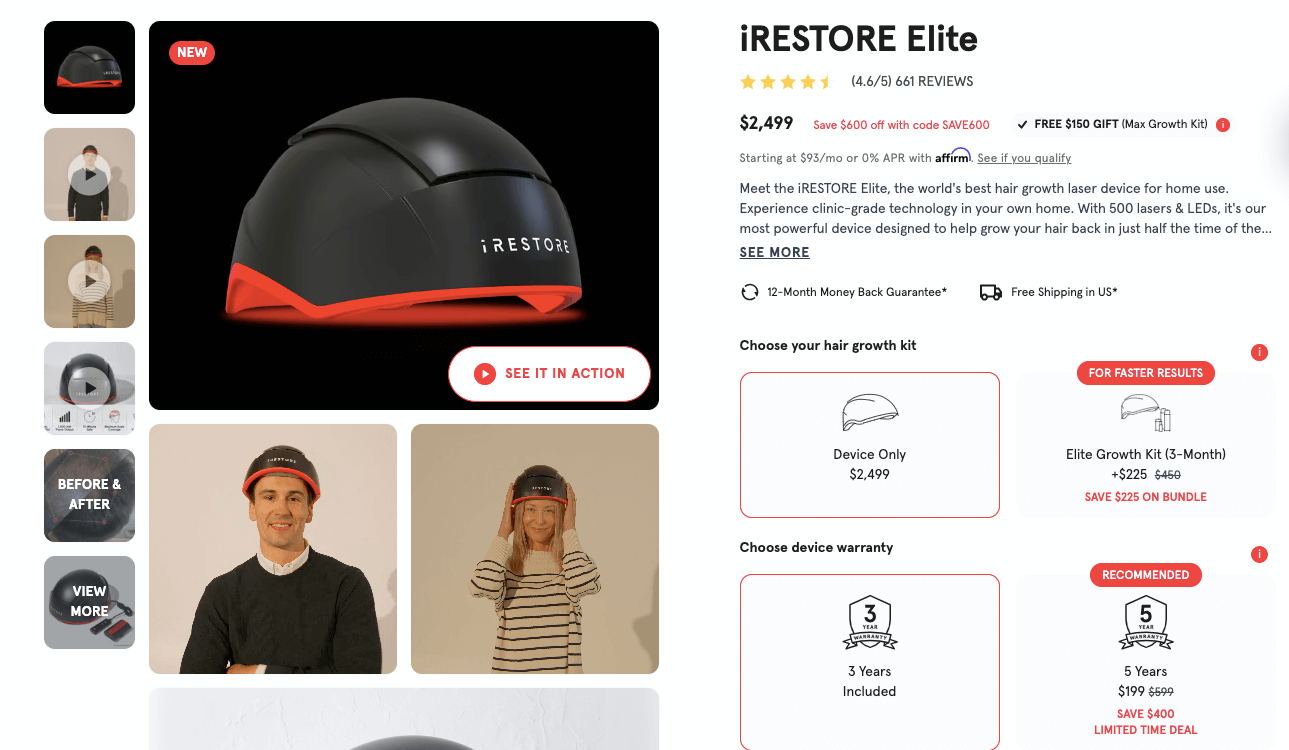 The iRESTORE Elite, an innovative red light therapy device for hair regrowth.