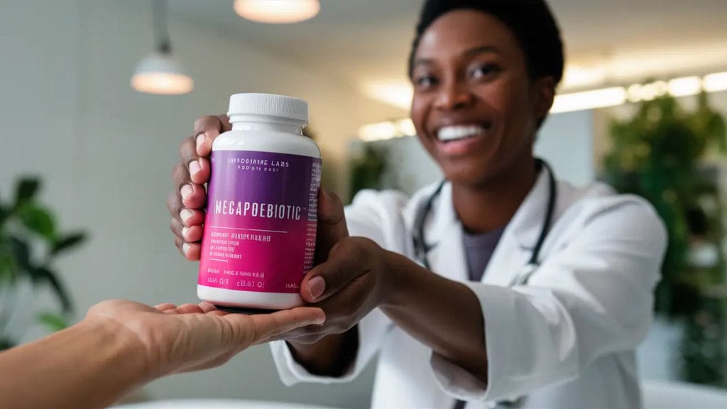 a doctor going over the benefits of megasporebiotic with a client