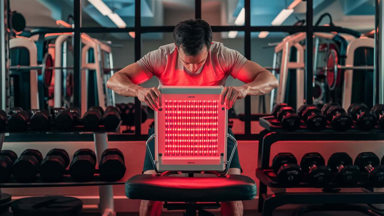 a man is very happy learning the benefits of red light at his home