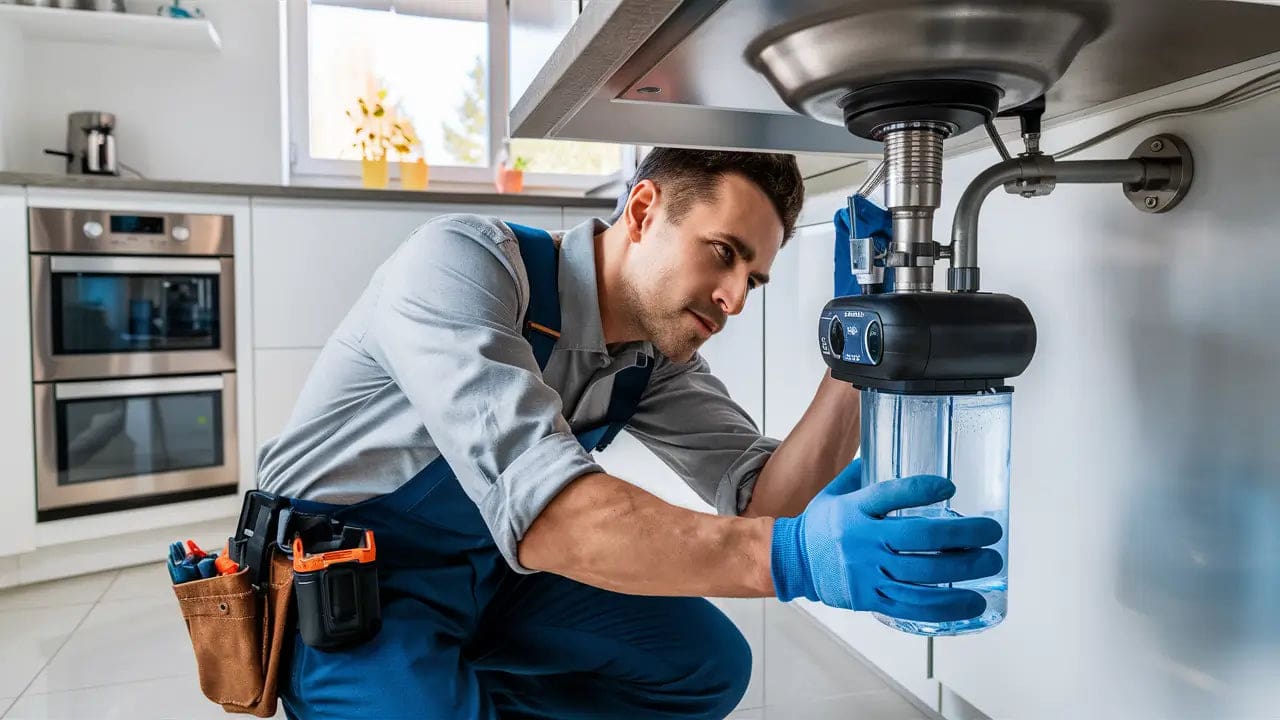 a plumber installing a ph ro system in a kitchen sink