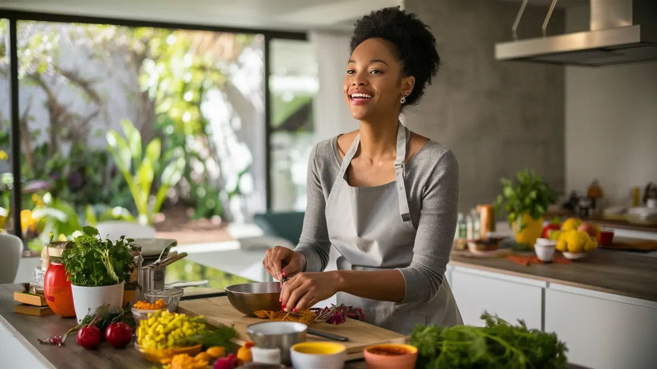a woman in a kitchen