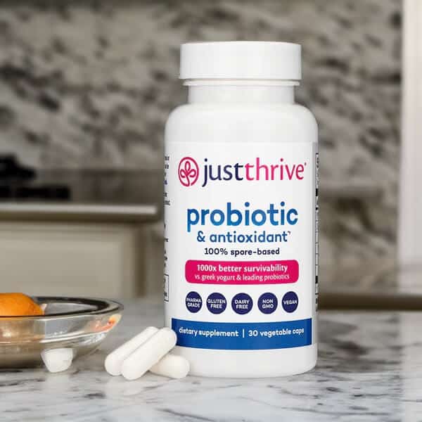 JustThrive Probiotic bottle, a top spore-based probiotic.
