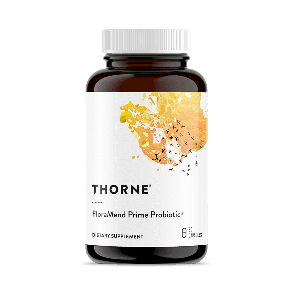 Thorne Research FloraMend Prime Probiotic for managing occasional digestive gas and bloating.