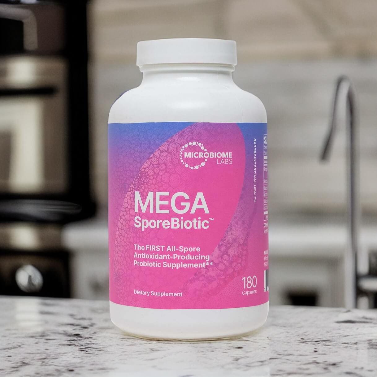 MegaSporeBiotic bottle, the best soil-based probiotic supplement for SIBO.