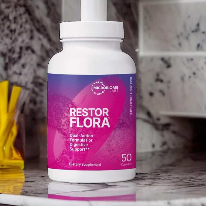 RestorFlora probiotic bottle.