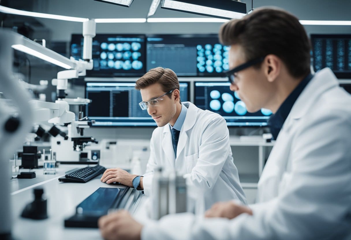 A laboratory setting with scientific equipment and researchers studying the effects of PEMF on cells