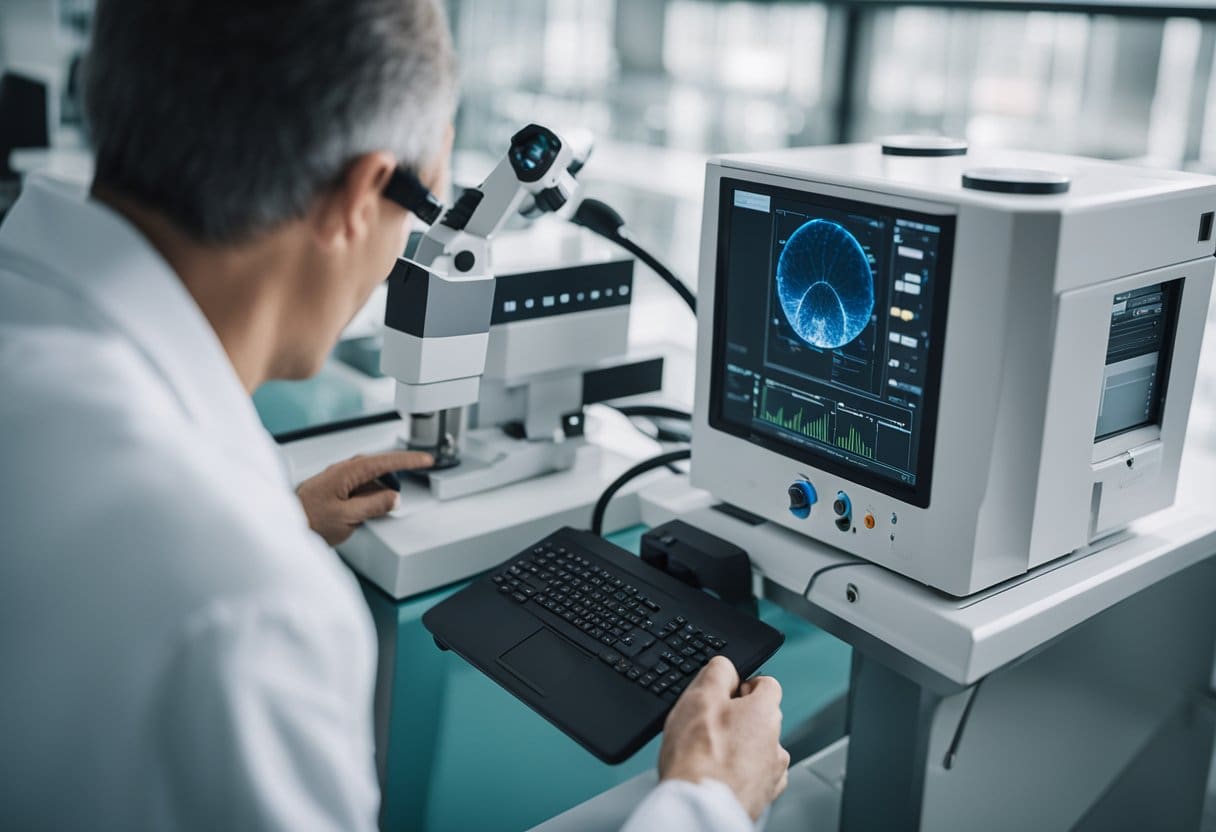 A person using a PEMF device near a cancer research lab